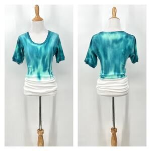 FREE PEOPLE X TRICIA FIX Reworked T-shirt Small Turquoise White Short Sleeve Rib